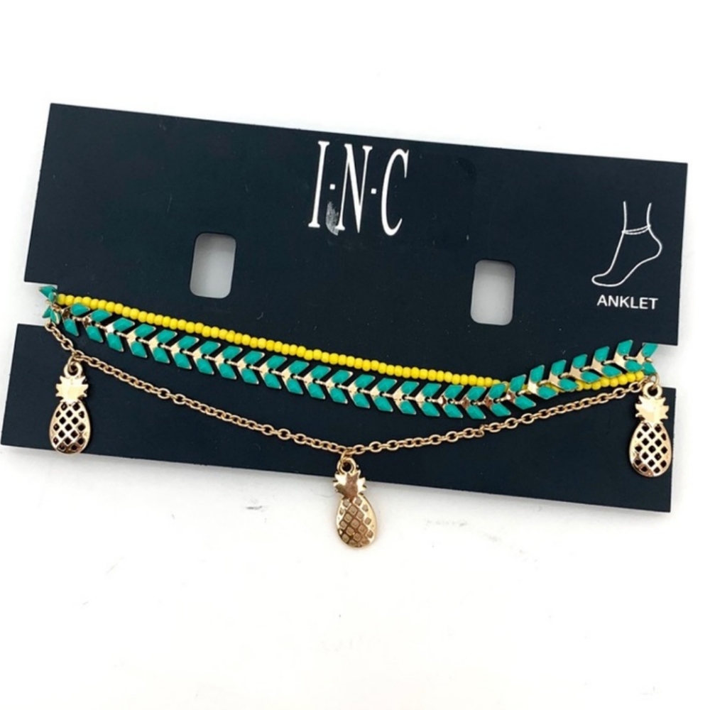 INC 3 PC Gold Tone Ankle Anklet Bracelet Pineapple Set NWT